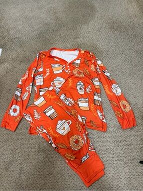 Women's Orange Fall Coffee & Donut Pajama Set buttery soft